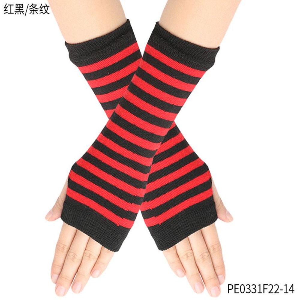 Fingerless Glove Knit - PESENAR Gants sans doigts rayés rouge